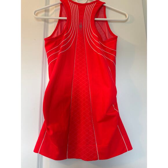 Women's Athleta Finish Fast Line Athletic Tank Top Neon Coral, White Lines - Picture 6 of 9